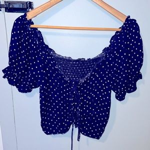 AE Polka Dot Navy Top, scoop neck, crop top